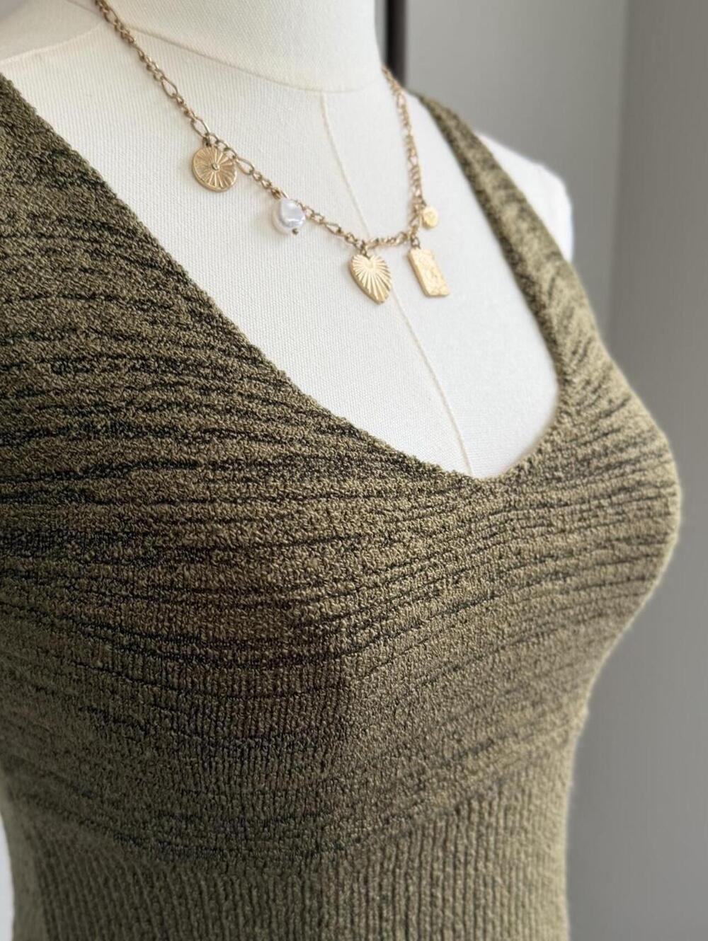 Debut Olive green knit halter top with a V-neckline #summer #halterneck